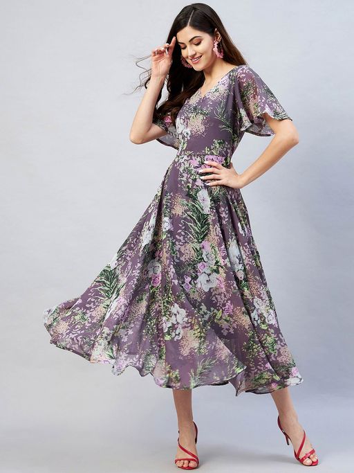 white christmas dresses Mauve Knit Floral Dress main image 0