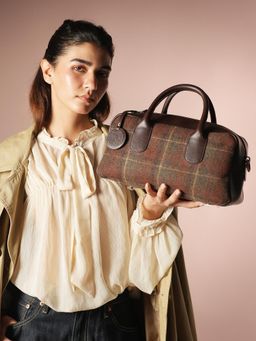 Theater - Brown Toad Tweed Structured Handbag with Detachable Strap