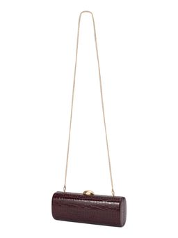 Forever New - Maroon Adeline East West Hardcase Clutch with Detachable Strap