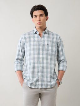 Arrow Sports - Grey Men's Grid Tattersall Checked Twill Shirt