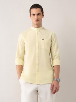 Arrow Sports - Yellow Men's Slim Fit Pure Cotton Mandarin Collar Shirt