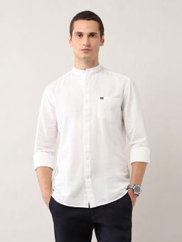 Arrow Sports - White Men's Slim Fit Pure Cotton Mandarin Collar Shirt