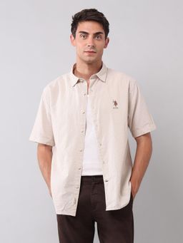 U.S. Polo Assn. Denim Co. - Beige Men's Vertical Striped Pure Cotton Shirt