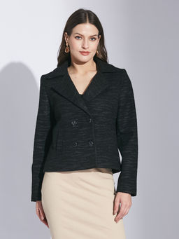 Latin Quarters - Women Black Casual Solid Collared Full Sleeve Coat
