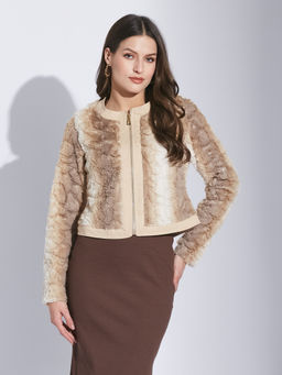 Latin Quarters - Women Beige Casual Round Neck Full Sleeve Jacket