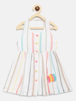 Nautinati - Multicolor Coloured Stripes Westernwear Girls Dress