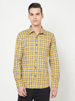 CRIMSOUNE CLUB - Men Mustard Checked Shirt