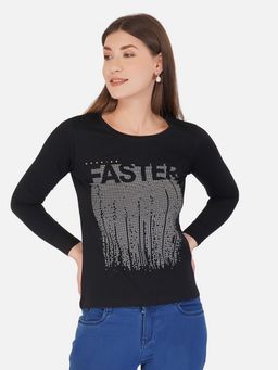 ap'pulse - Women Round Neck Full Sleeve Black Printed T-Shirt
