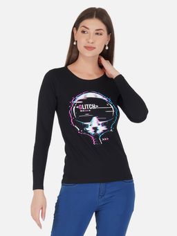 ap'pulse - Women Black Long Sleeve Printed T-Shirt