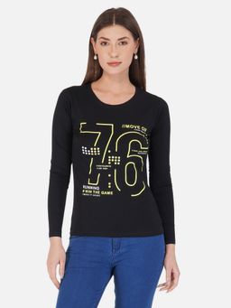 ap'pulse - Women Round Neck Black Printed T-Shirt