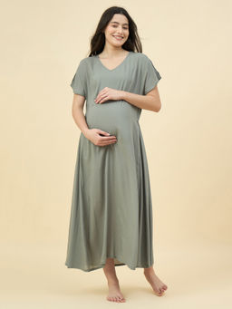 The Kaftan Company - Green Printed Modal Maternity Nightdress