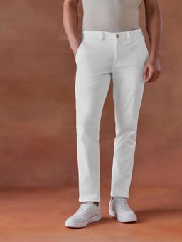 Fabindia - White Cotton Blend 929 Slim Cut Regular Trouser