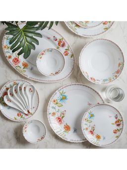 HomeTown - Fluted Opal Ware Dinner Set Of 33 Pieces In Multi-Colour