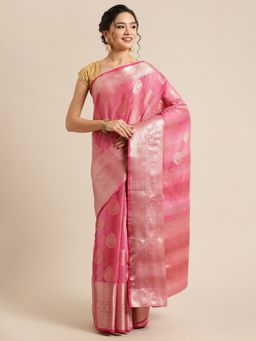 Banarasi Silk Works - Matka Woven Saree Pink with Unstitched Blouse