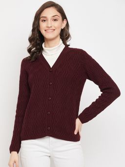 Madame - Self Design Maroon Cardigan
