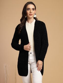 Gipsy - Women Black Textured Acrylic Cardigan