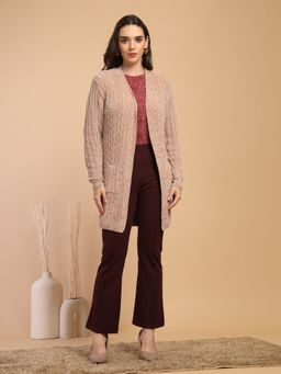 Gipsy - Women Khaki Textured Acrylic Cardigan