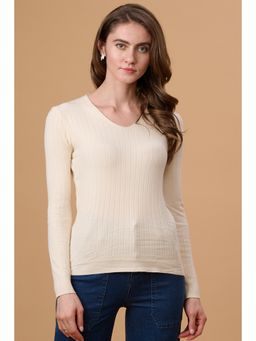 Gipsy - Women Cream Textured Acrylic Sweater
