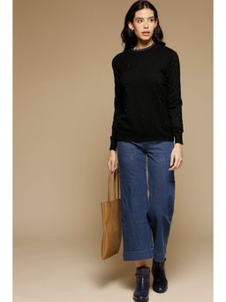 Gipsy - Women Black Embellished/Sequined Acrylic Sweater