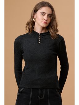 Gipsy - Women Black Textured Acrylic Sweater