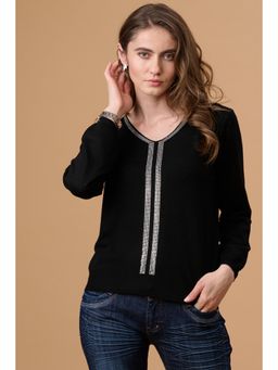 Gipsy - Women Black Solid/Plain Acrylic Sweater