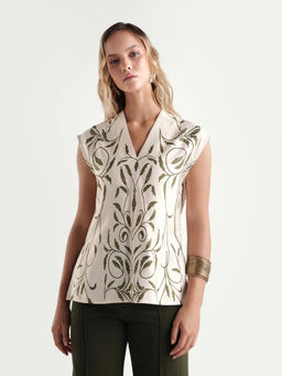 RAREISM - Women Beige Printed Cotton Blend Top