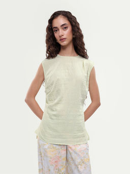 RAREISM - Women Green Solid/Plain Viscose Blend Top