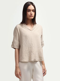 RAREISM - Women Beige Solid/Plain Viscose Blend Top