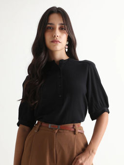 RAREISM - Women Black Solid/Plain Viscose Top