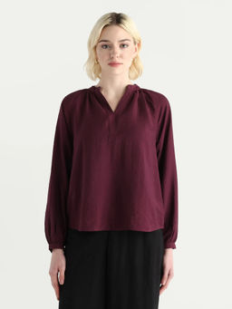 RAREISM - Women Maroon Solid/Plain Polyester Top