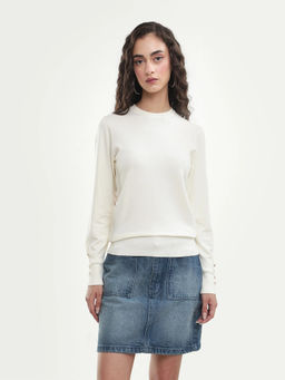 RAREISM - Women Off White Solid/Plain Viscose Blend Top