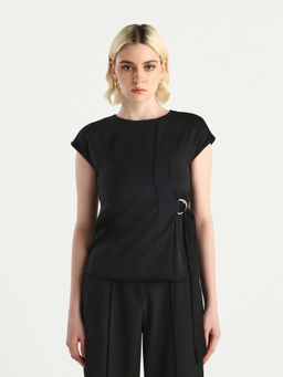 RAREISM - Women Black Solid/Plain Polyester Top