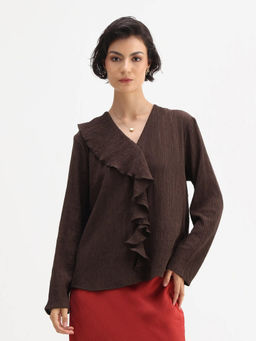 RAREISM - Women Brown Solid/Plain Viscose Blend Top