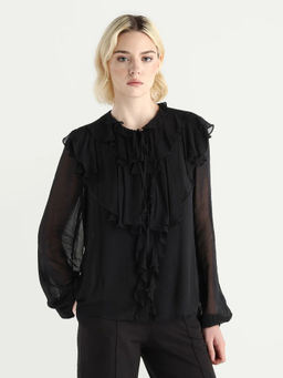RAREISM - Women Black Solid/Plain Polyester Top