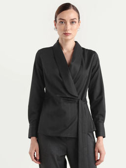 RAREISM - Women Black Solid/Plain Polyester Blend Top
