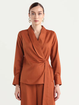 RAREISM - Women Rust Solid/Plain Polyester Blend Top