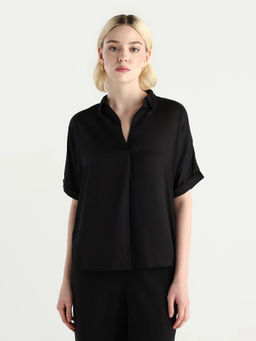 RAREISM - Women Black Solid/Plain Viscose Top