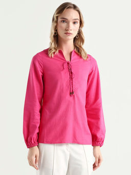 RAREISM - Women Pink Solid/Plain Viscose Blend Top