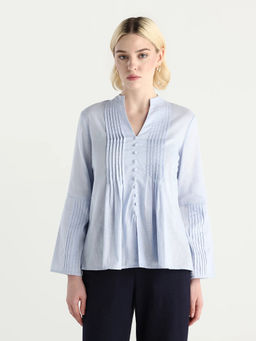 RAREISM - Women Blue Stripes Cotton Blend Top