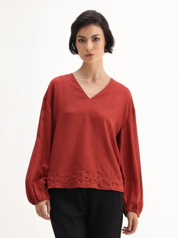 RAREISM - Women Rust Floral Viscose Blend Top