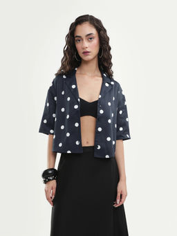 RAREISM - Women Black Polka Dots Cotton Blend Top