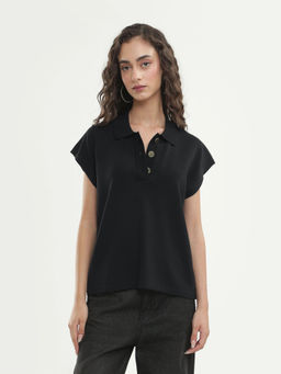 RAREISM - Women Black Solid/Plain Viscose Blend Top