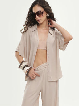 RAREISM - Women Beige Solid/Plain Viscose Shirt