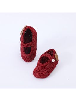 FUNKRAFTS - Handmade Crochet Baby Infant Booties - Maroon (6-12 Months)