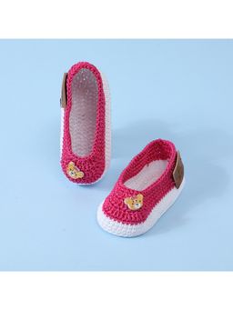 FUNKRAFTS - Handmade Crochet Baby Infant Girl Booties - Pink & White (6-12 Months)