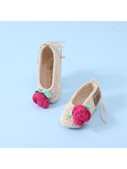 FUNKRAFTS - Handmade Crochet Baby Infant Girl Booties - Beige & Pink (6-12 Months)