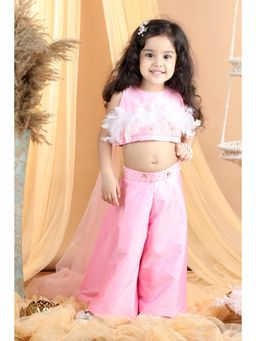 The Little Celebs - Hand Embroided Top And Palazza Pants with Dupatta (Set of 3)