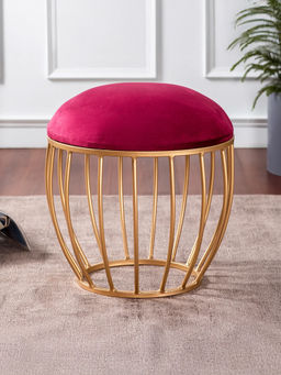 Nestroots - Red Lush Velvet Cage Metallic Stool