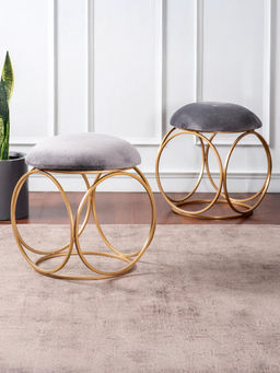Nestroots - Grey Classic Velvet Ring Metallic Stools (Pack of 2)