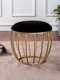 Nestroots - Black Lush Velvet Cage Metallic Stool